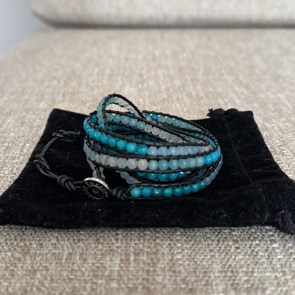 Victoria Emerson Beaded Wrap Bracelet Teal Blue Aqua